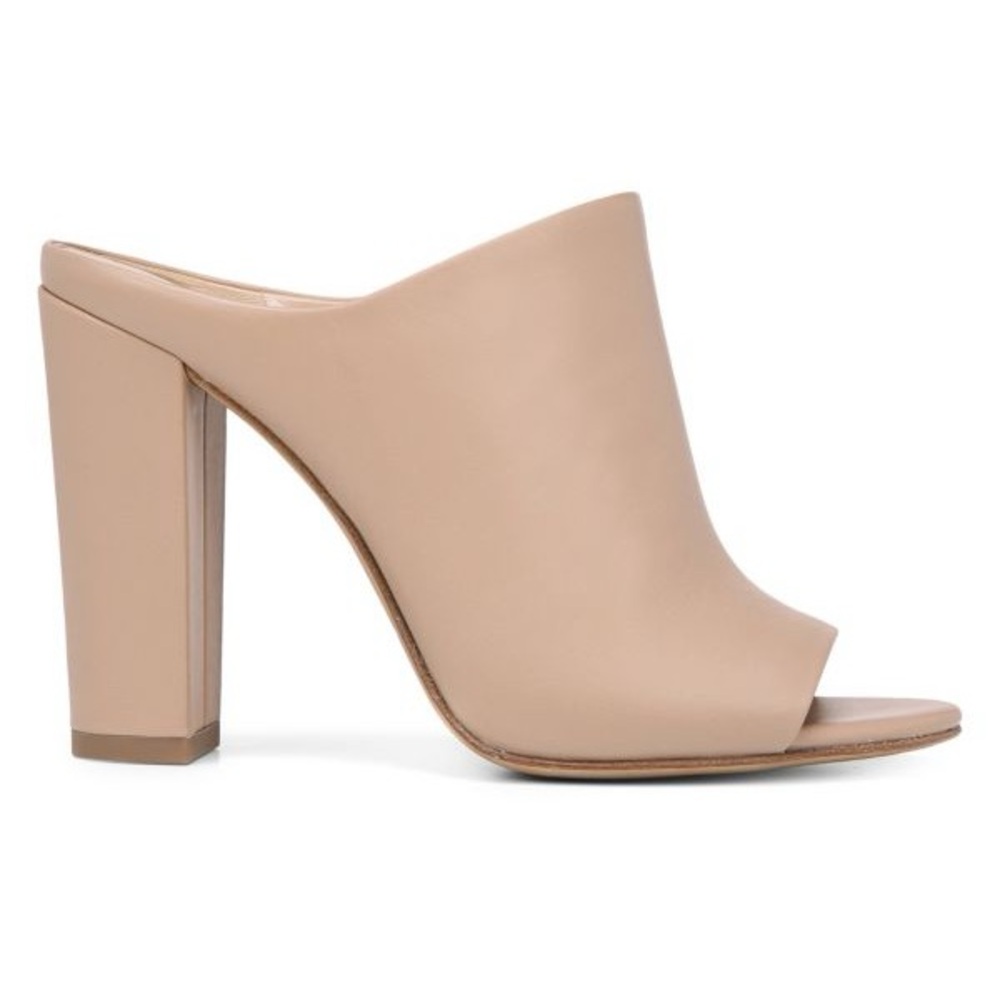 Vince “Aloral” Heeled Leather Mules – Nude – Minimalist Block Heel – Size 7